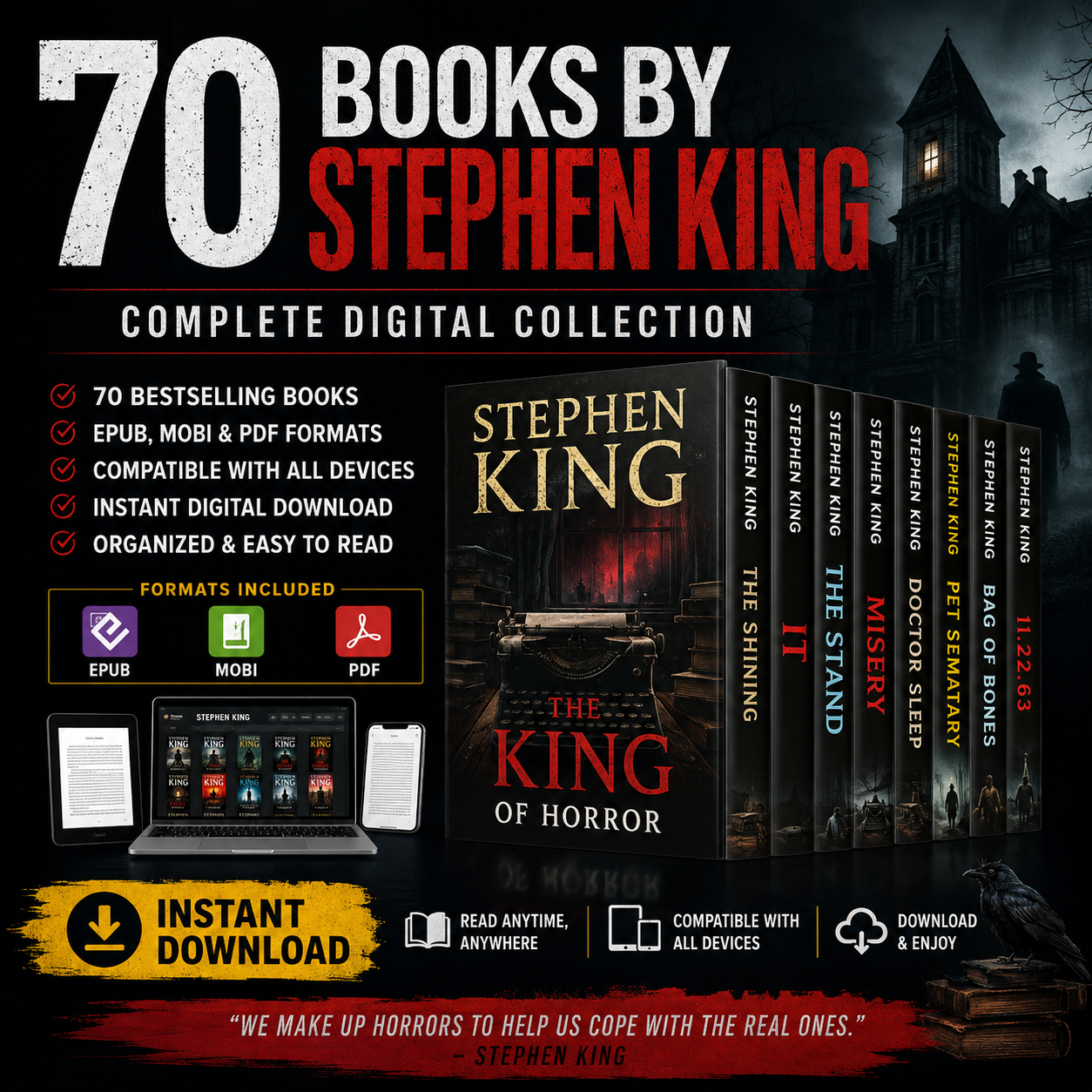 70 Books by Stephen King in ePUB / Mobi and PDF Formats